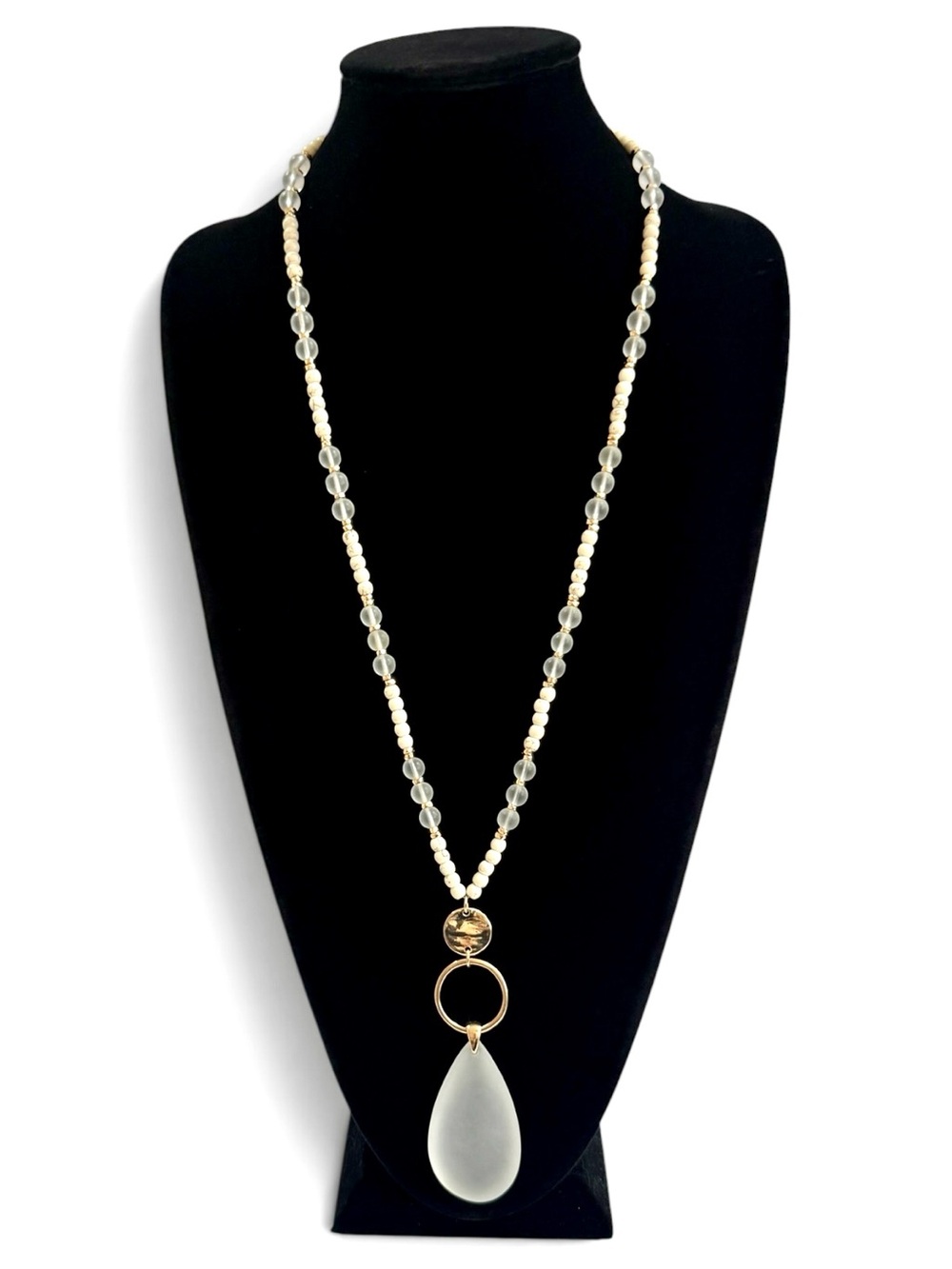 WHBM NWT Long Beaded Frosted Teardrop Pendant Necklace